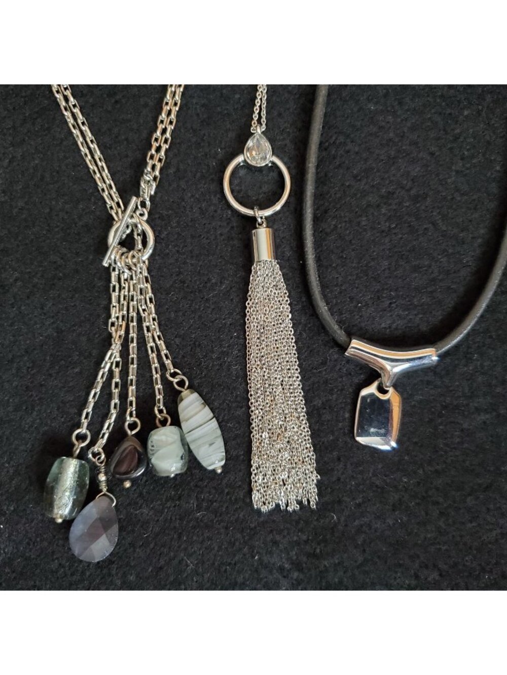Silver Tone Necklace Lot Of 3 Lia Sophia Pendant Lariat Tassel Chain